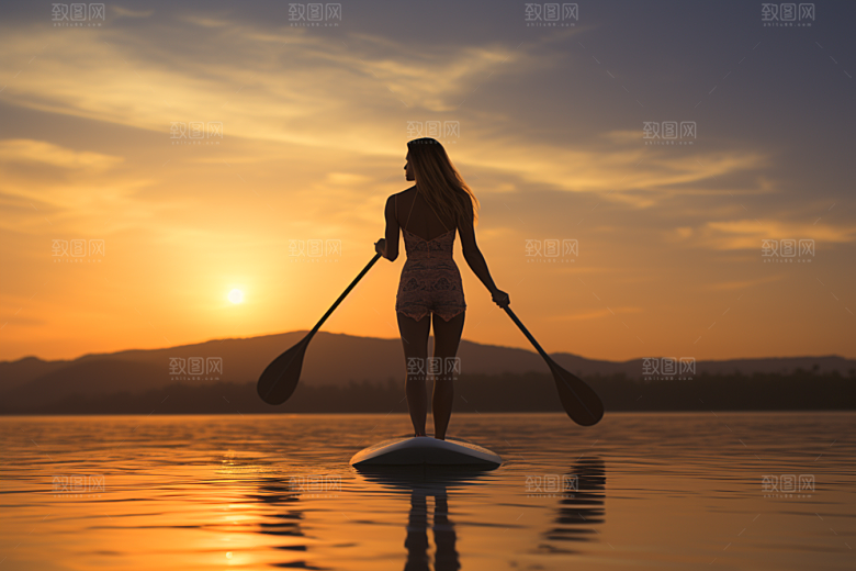 浆板运动划水湖泊河流摄影图