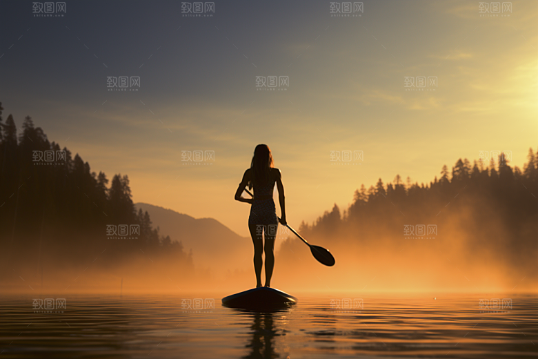 浆板运动划水湖泊河流摄影图