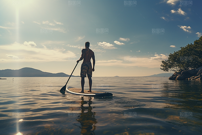 浆板运动湖泊河流健康摄影图