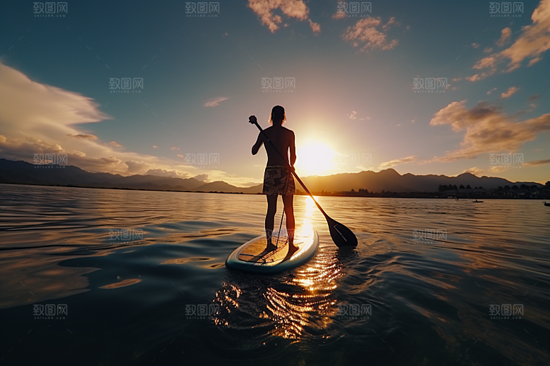 浆板运动水上运动划水摄影图
