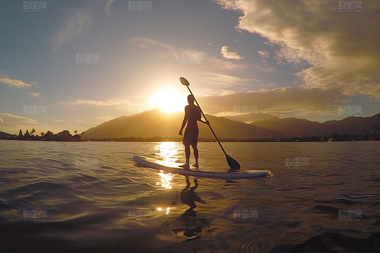 浆板运动划水健身摄影图