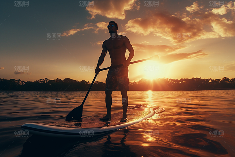 浆板运动野外划水摄影图