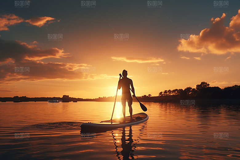 浆板运动湖泊河流野外摄影图