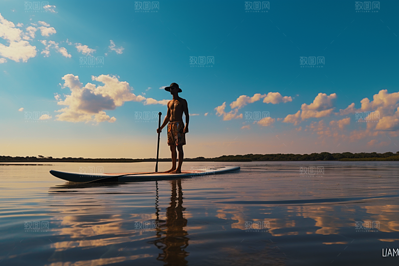 浆板运动划水户外摄影图