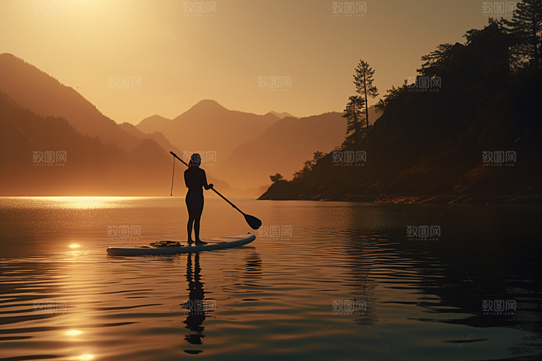 浆板运动划水健身摄影图