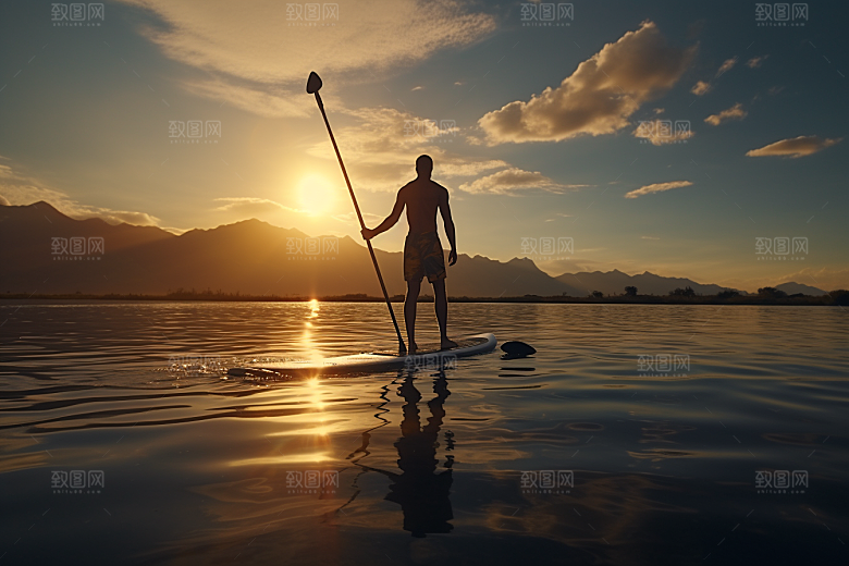 浆板运动湖泊河流健康摄影图