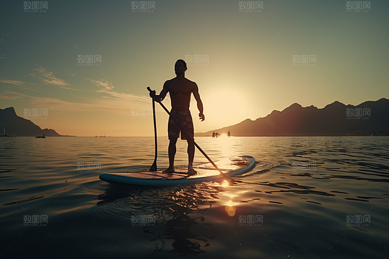 浆板运动划水水上运动摄影图