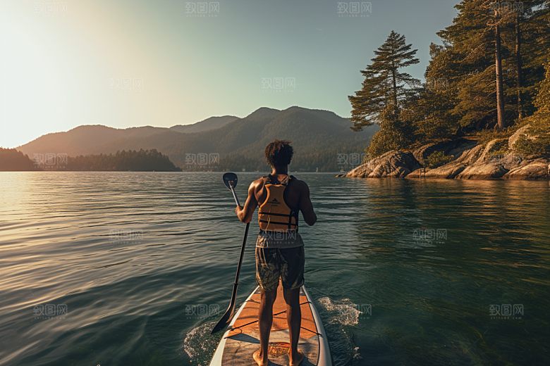 浆板运动水上运动湖泊河流摄影图