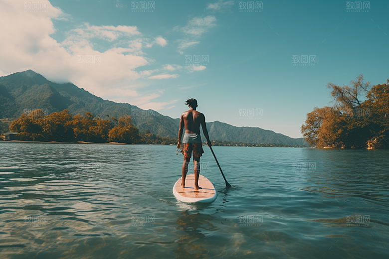 浆板运动划水水上运动摄影图