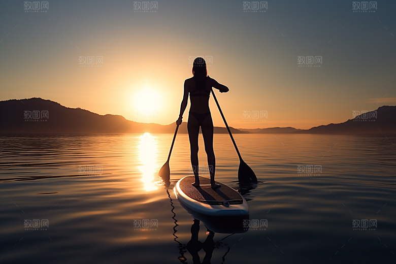 浆板运动划水健康摄影图