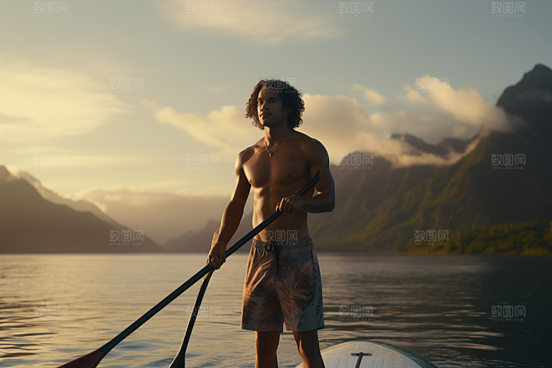 浆板运动湖泊河流自然摄影图
