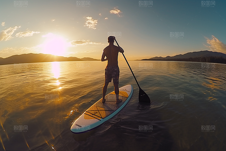 浆板运动划水湖泊河流摄影图