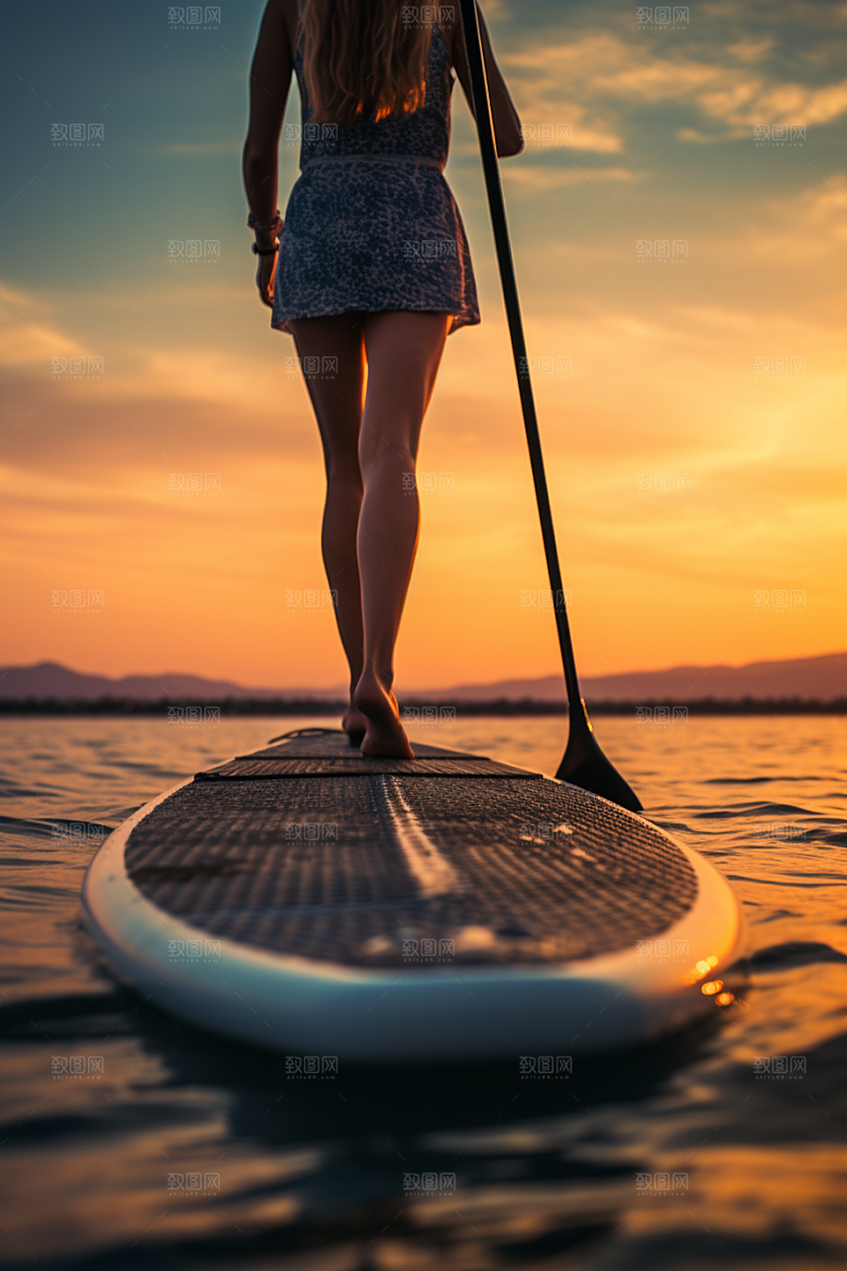 浆板运动湖泊河流划水摄影图