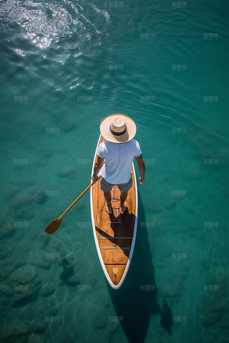 浆板运动湖泊河流划水摄影图