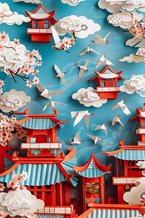 中国风风光质感艺术剪纸