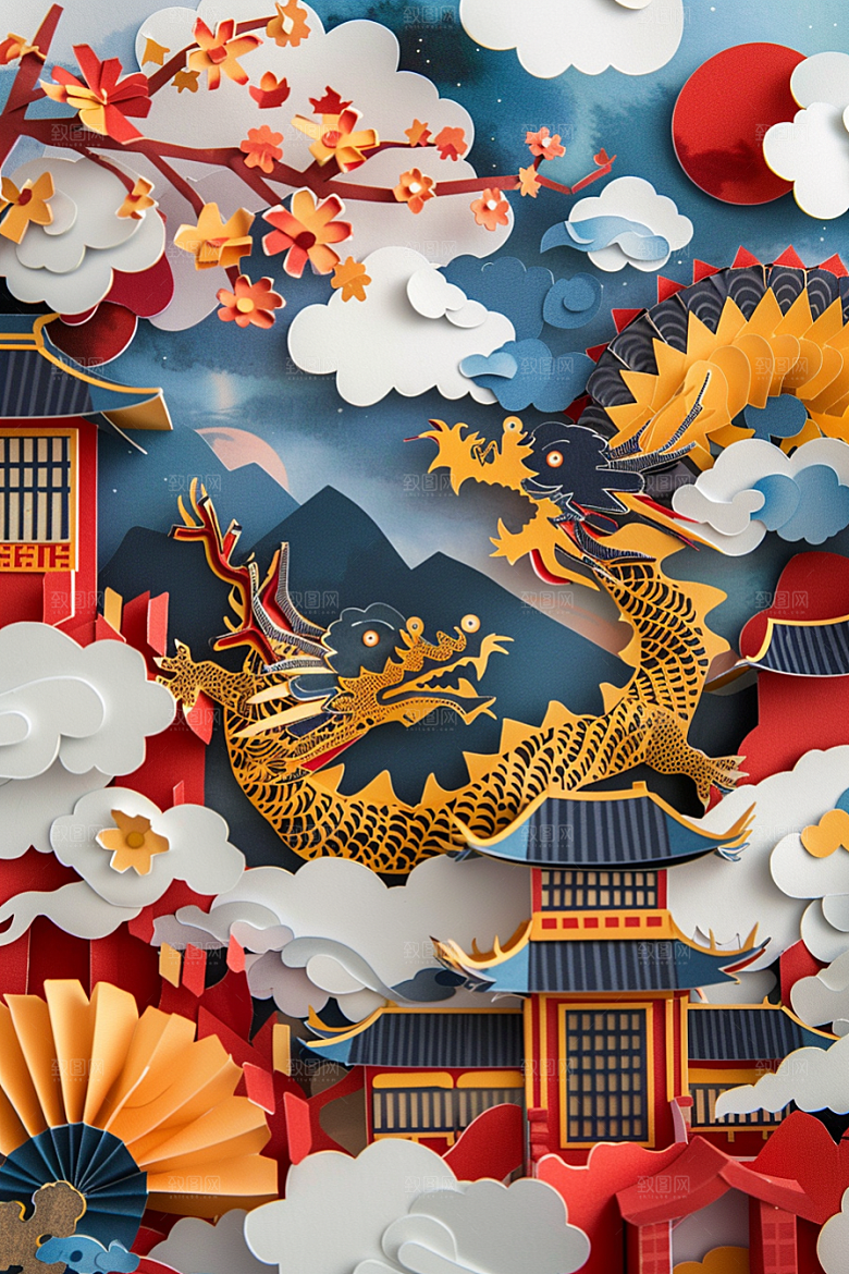 中国风风光艺术精致剪纸
