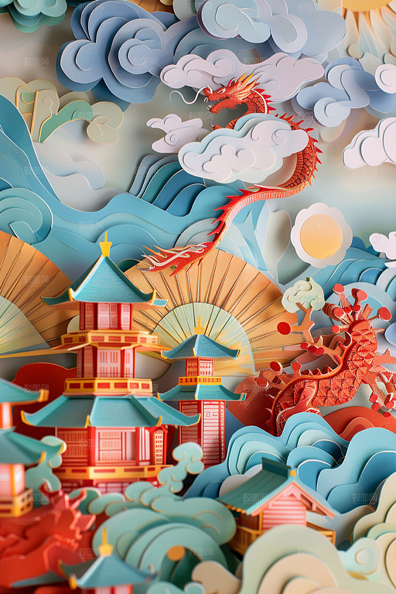 中国风风光高清创意剪纸
