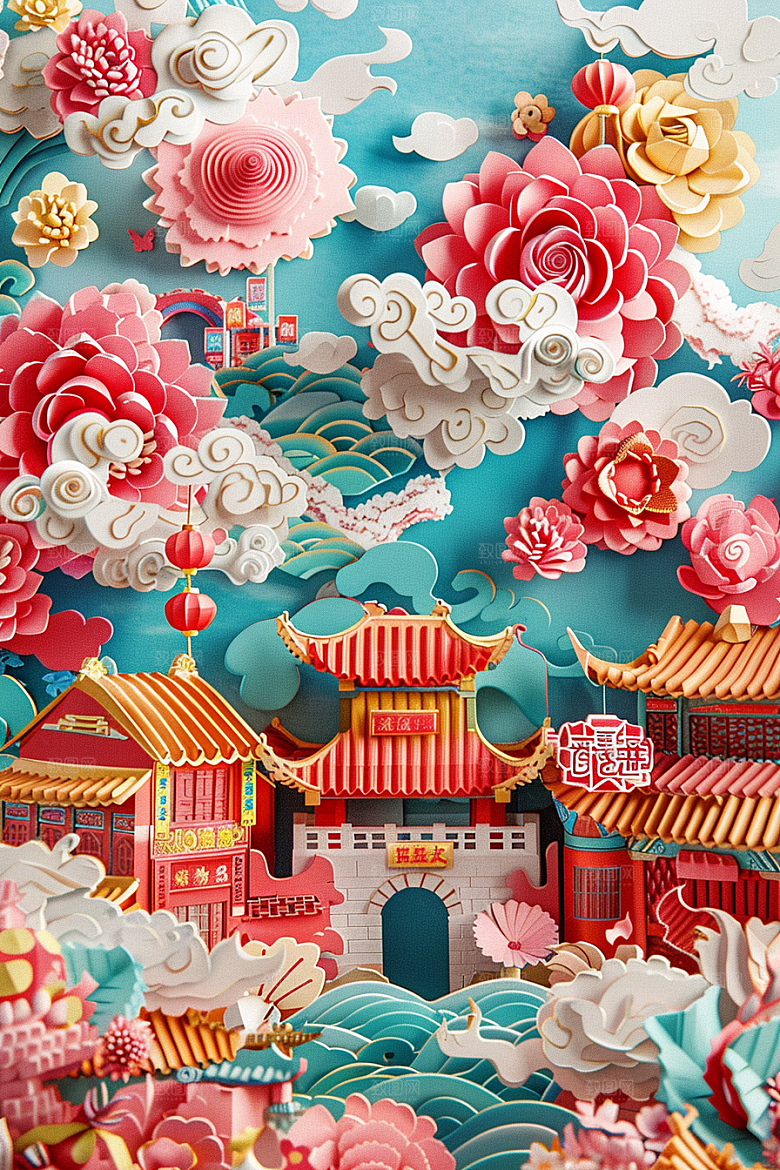 中国风风光层次艺术剪纸