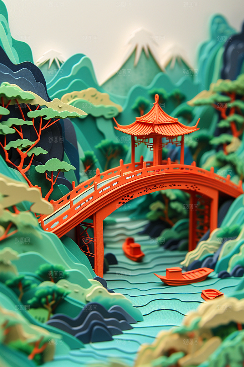 中国风风光精美艺术剪纸