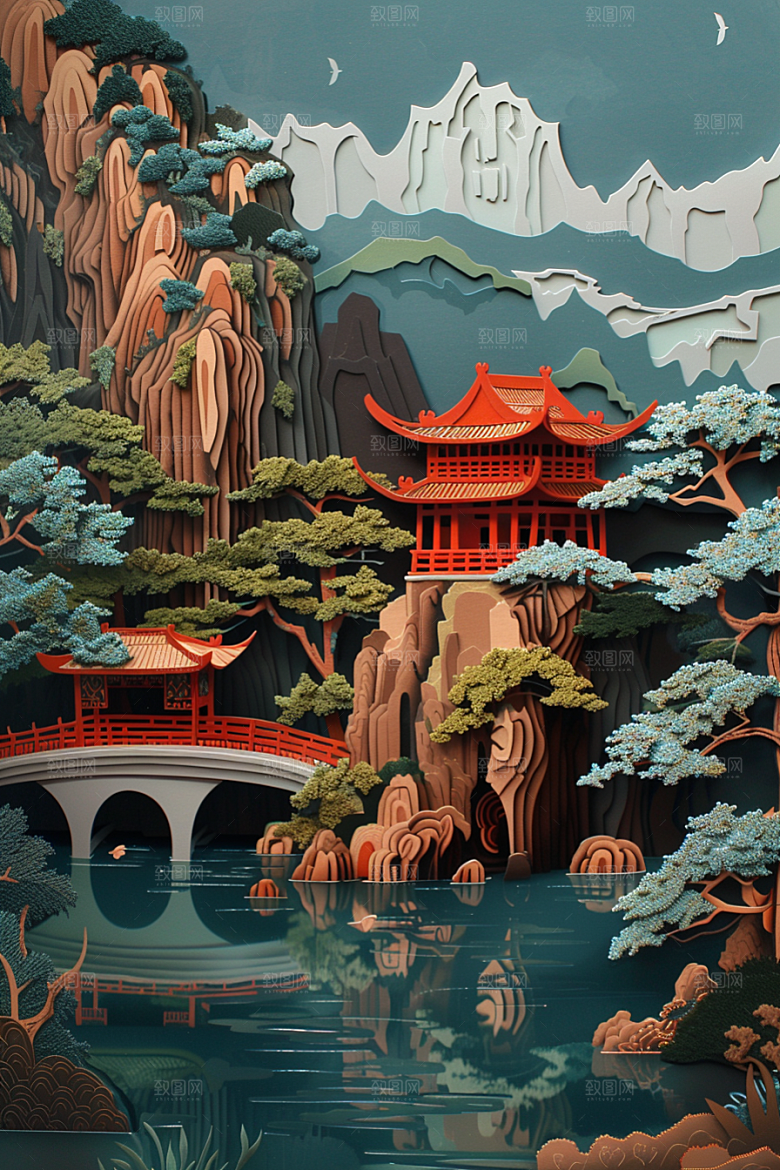 中国风风光艺术高清剪纸