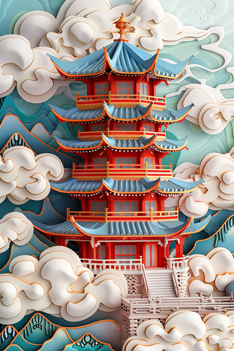 中国风风光风景精美剪纸