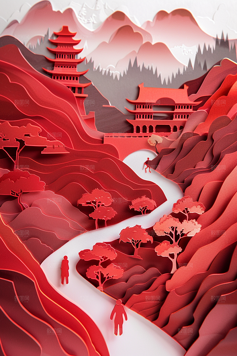 中国风风光精致传统技艺剪纸