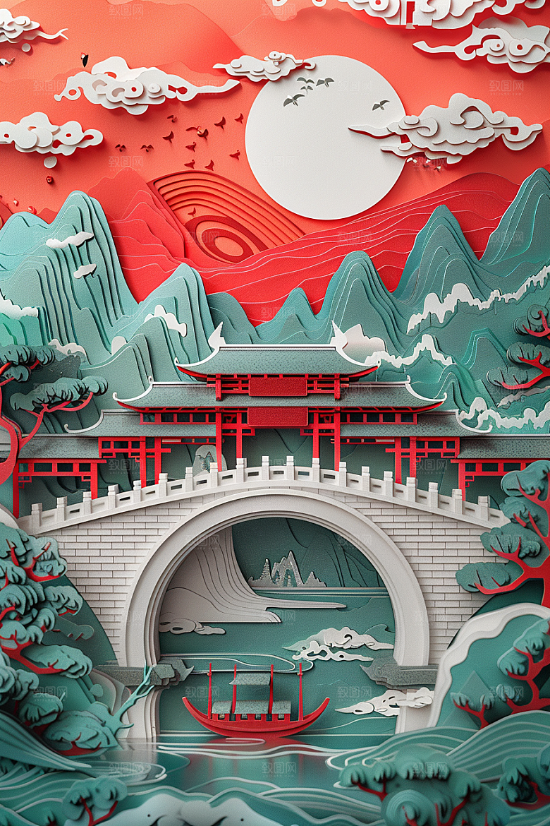 中国风风光创意精美剪纸