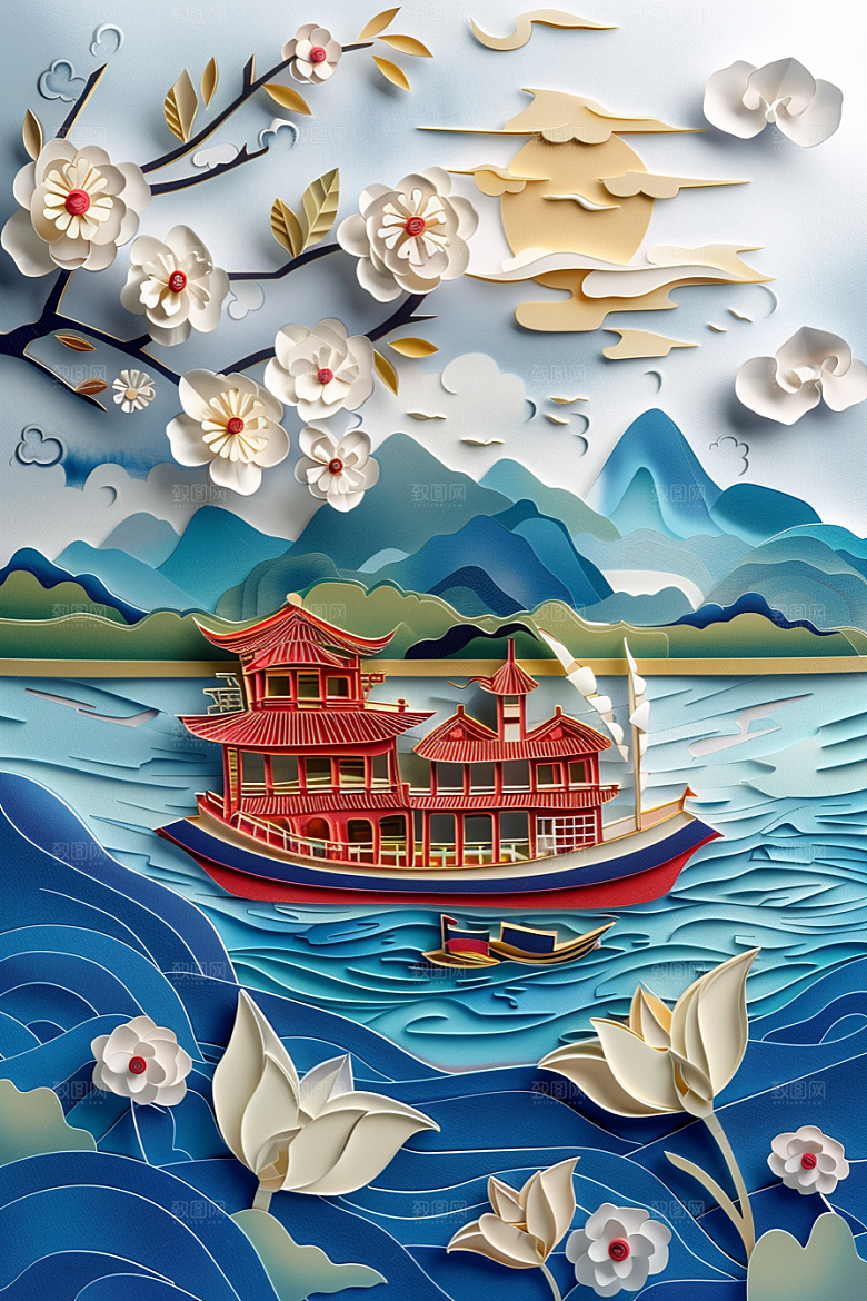 中国风风光高清风景剪纸