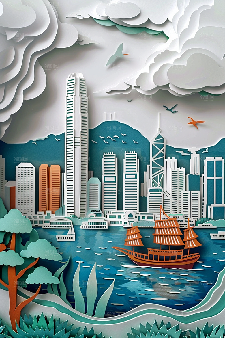 中国风风光创意精致剪纸