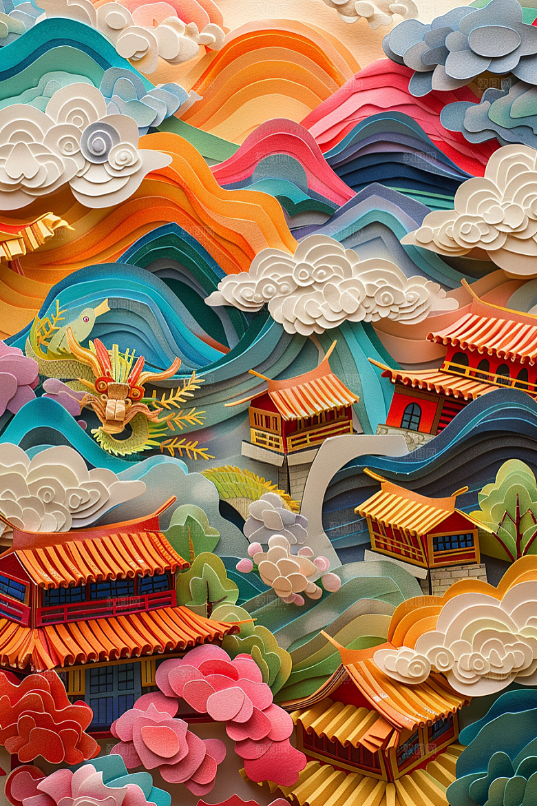 中国风风光古建筑高清剪纸