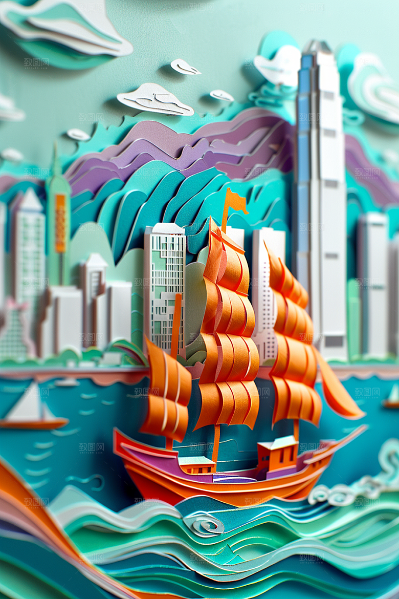 中国风风光风景质感剪纸