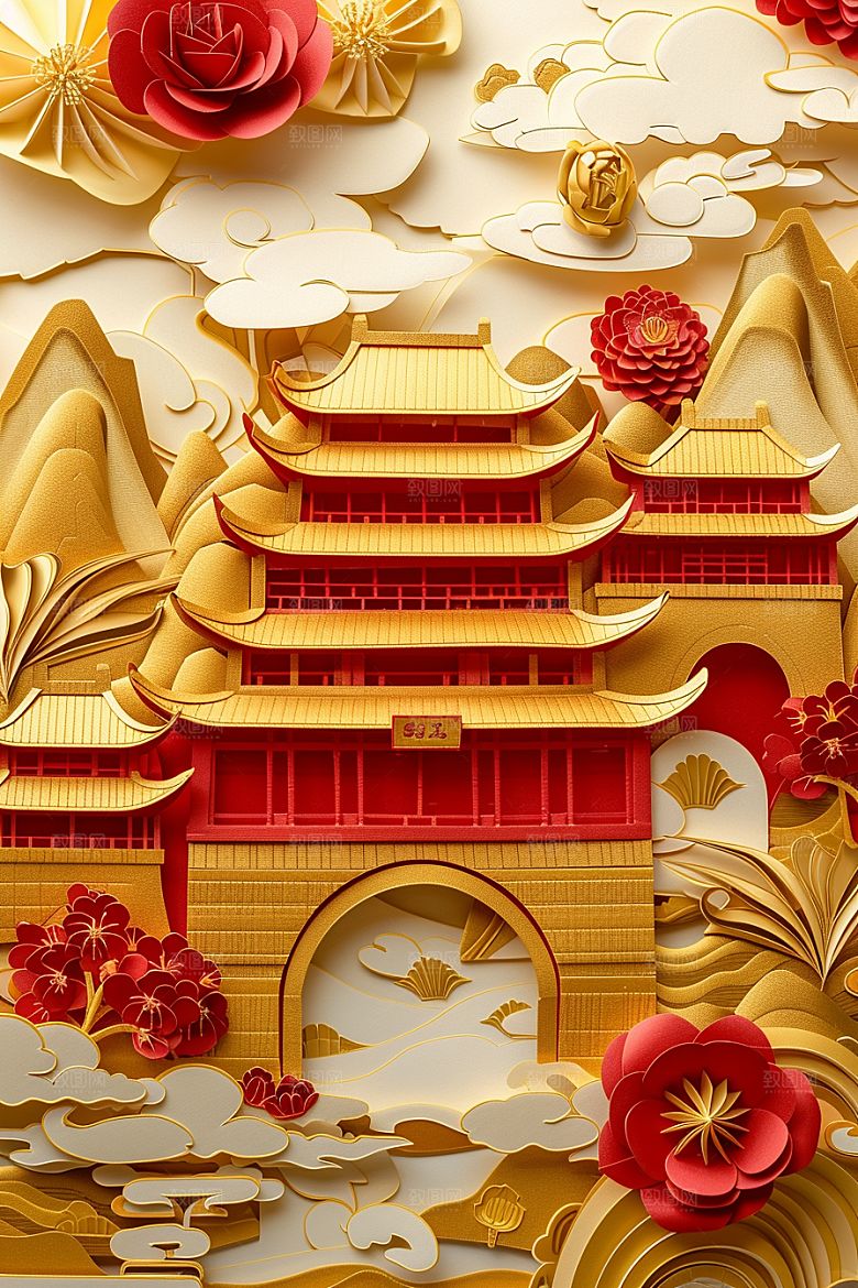 中国风风光传统技艺艺术剪纸
