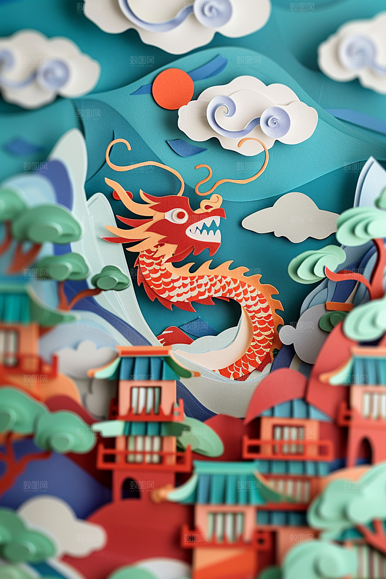 中国风风光传统技艺风景剪纸