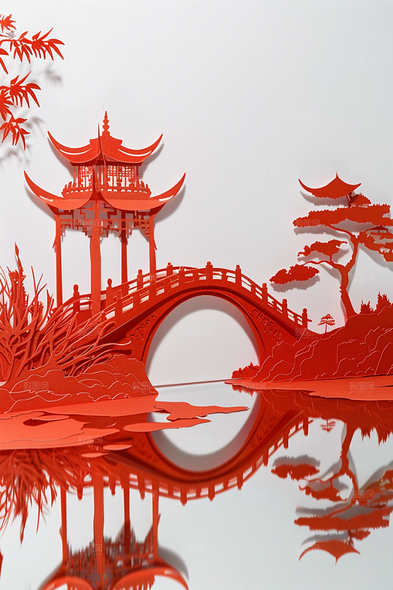 中式山水中国风风光剪纸