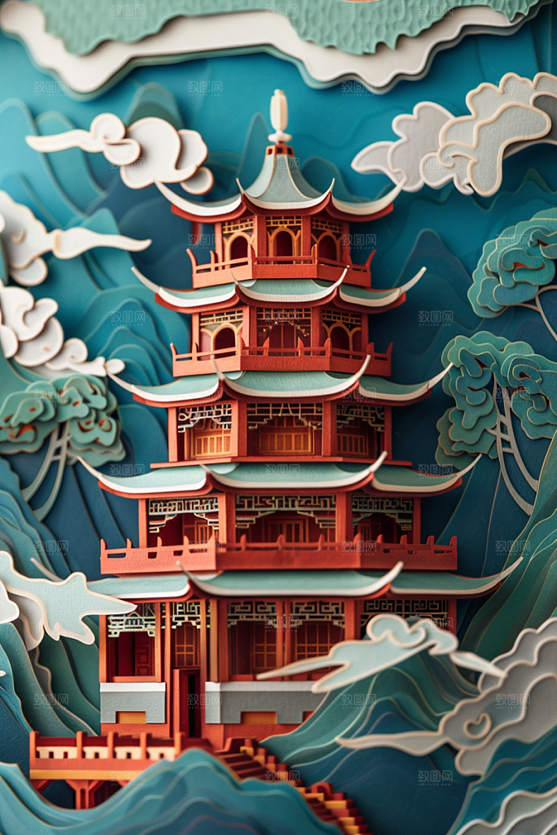 中式山水风光精致剪纸