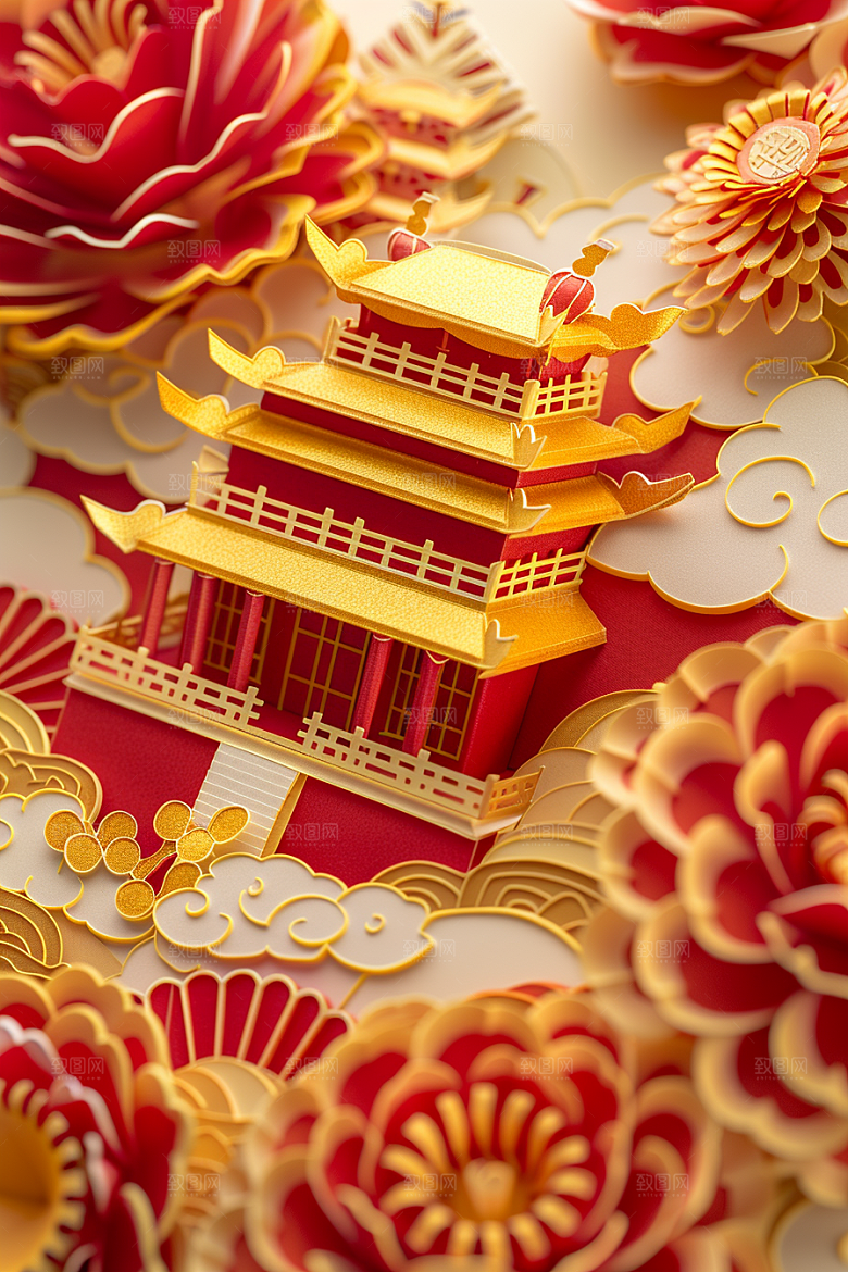 中式山水唯美精致剪纸