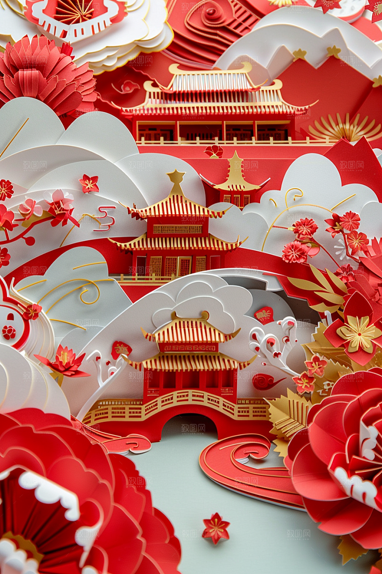 中式山水3D艺术剪纸
