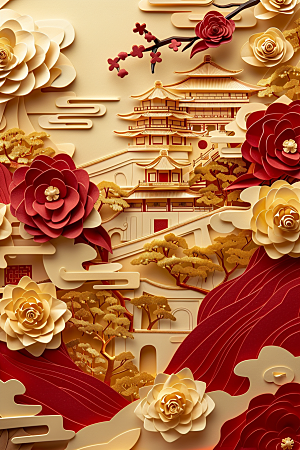 中式山水艺术国潮剪纸