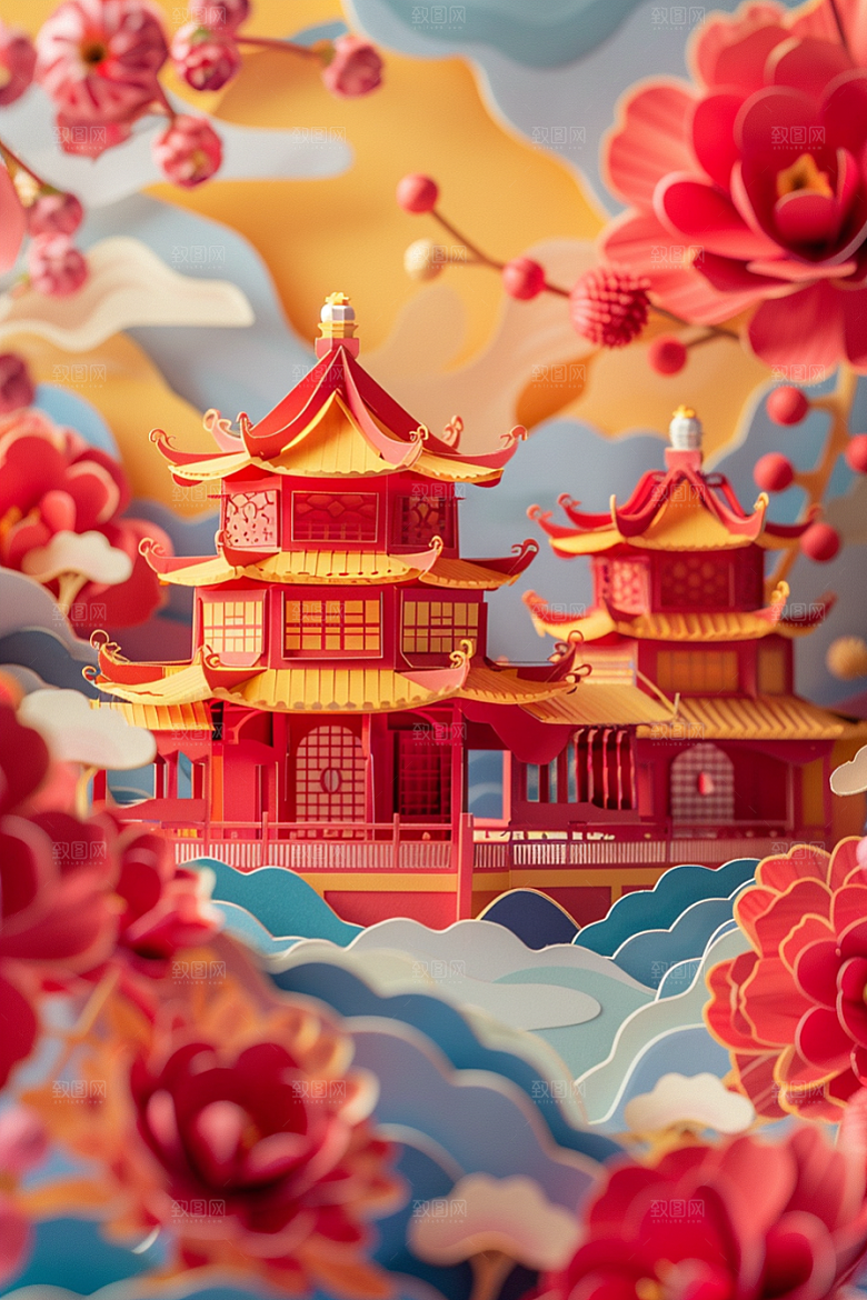 中式山水层次感唯美剪纸