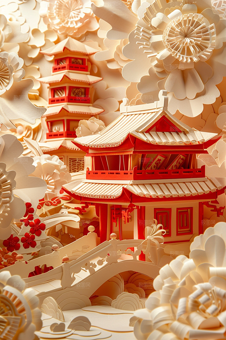 中式山水中国风高清剪纸