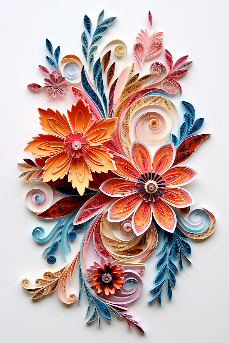 剪纸风花卉彩色清新装饰画