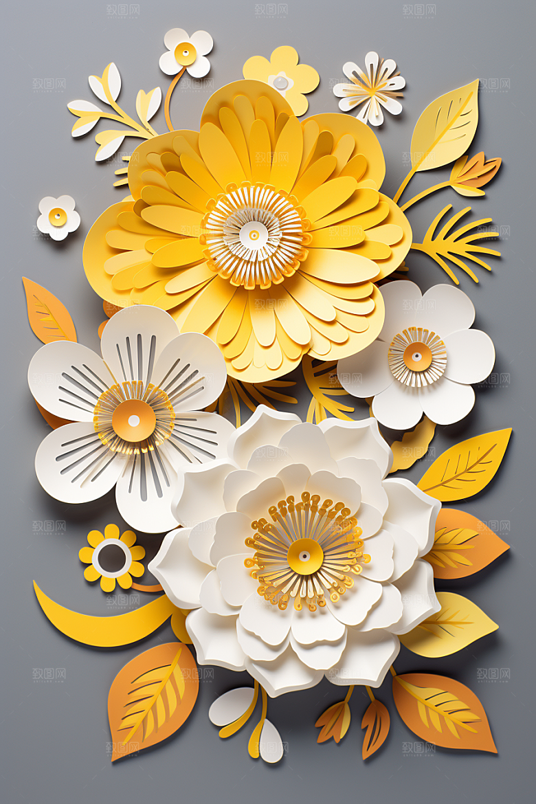 剪纸风花卉高清彩色装饰画