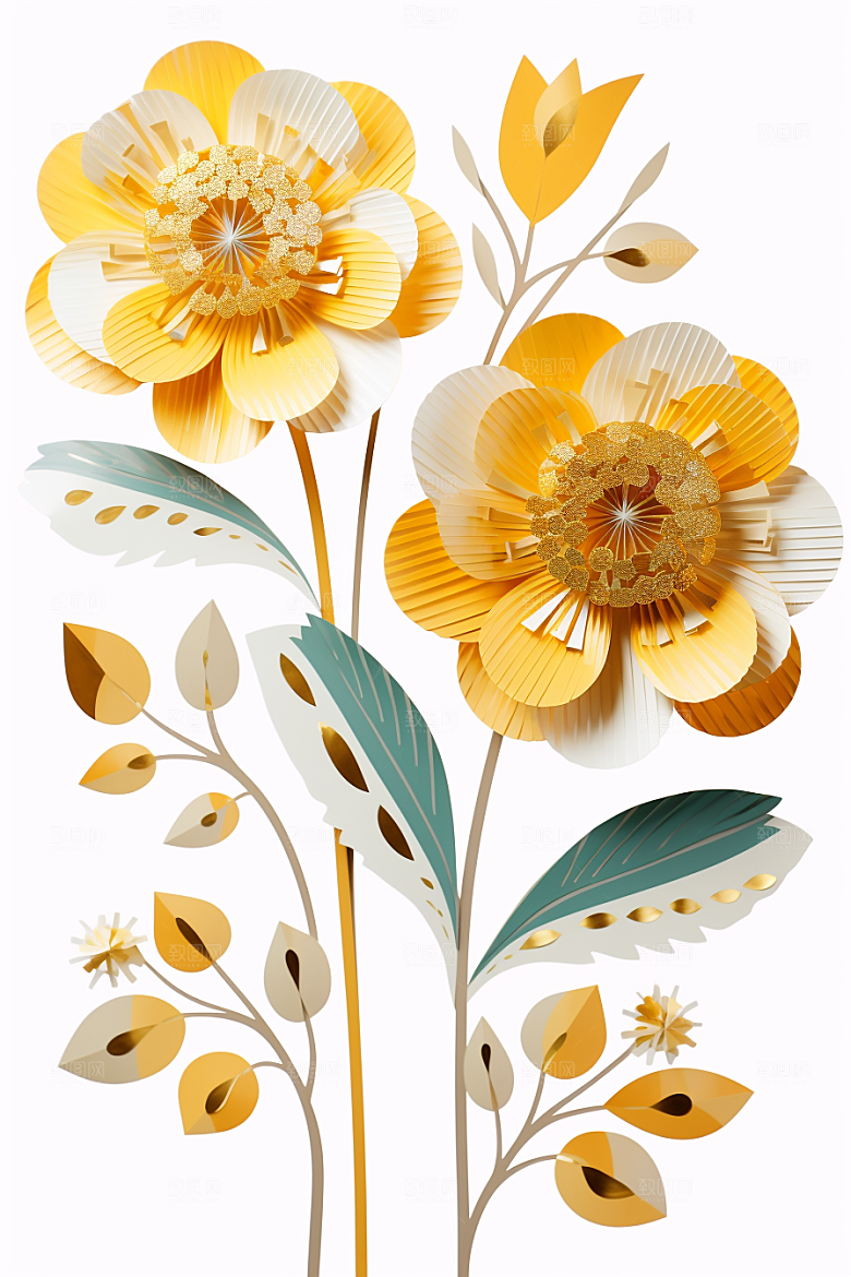 剪纸风花卉高清彩色装饰画