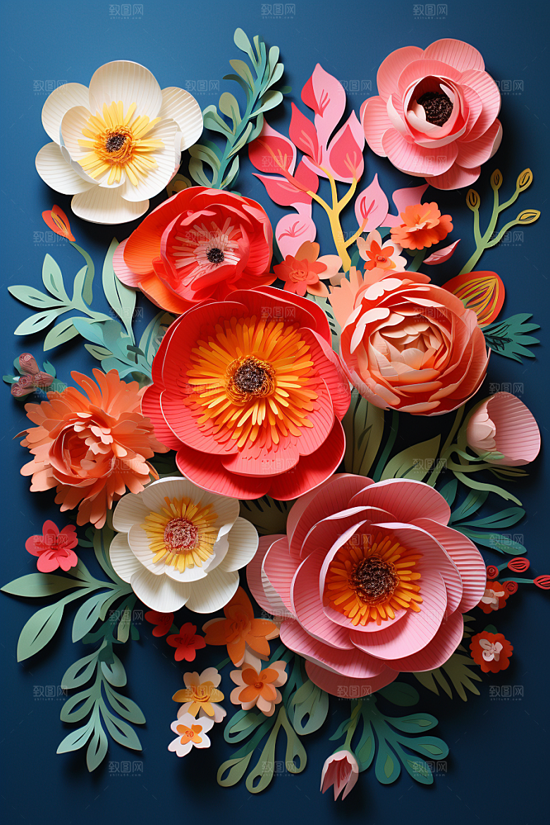 剪纸风花卉唯美手工装饰画