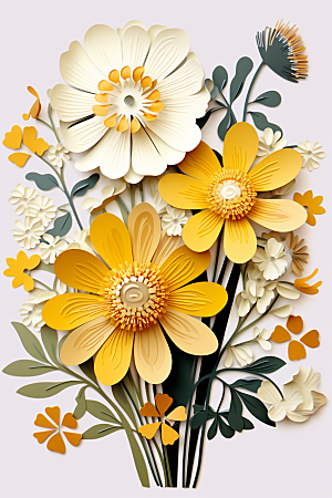 剪纸风花卉自然植物装饰画