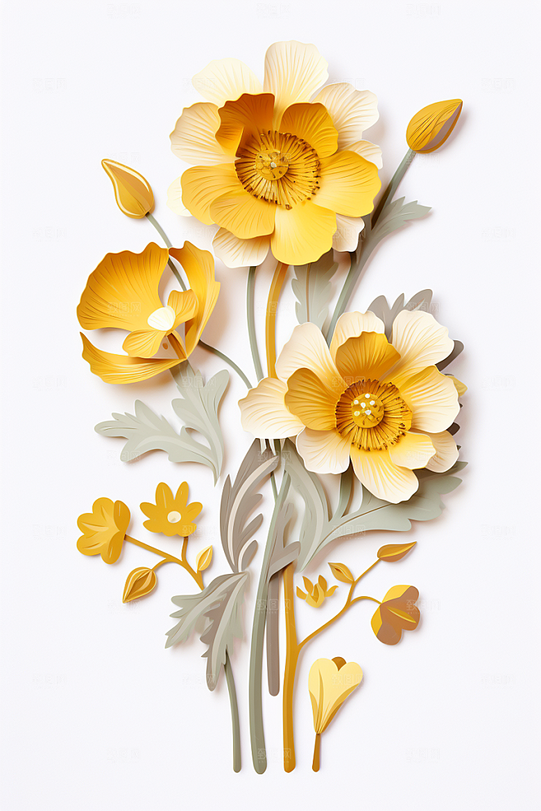 剪纸风花卉优雅手工装饰画