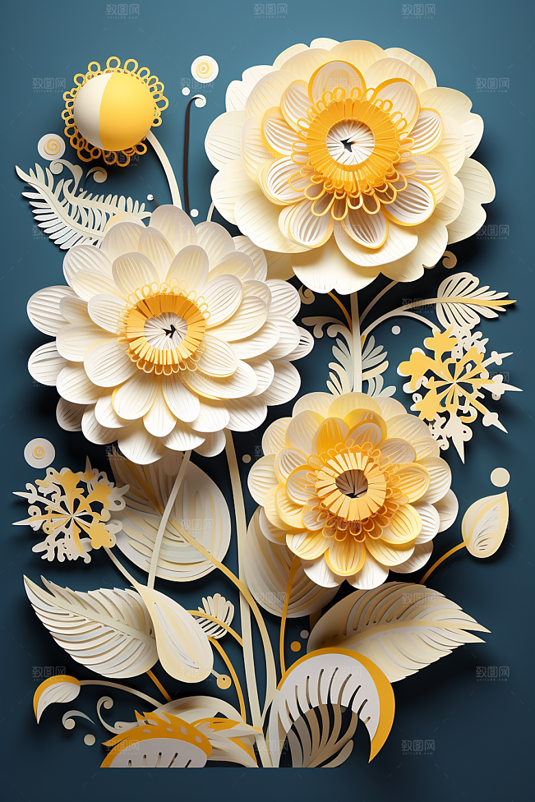 剪纸风花卉花草高清装饰画