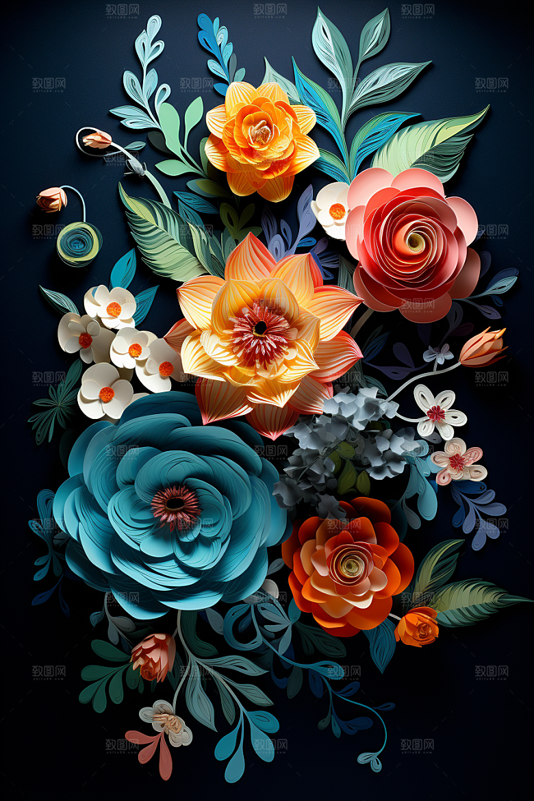 剪纸风花卉高清唯美装饰画
