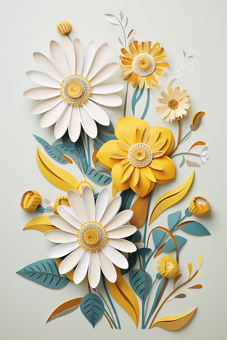 剪纸风花卉自然手工装饰画