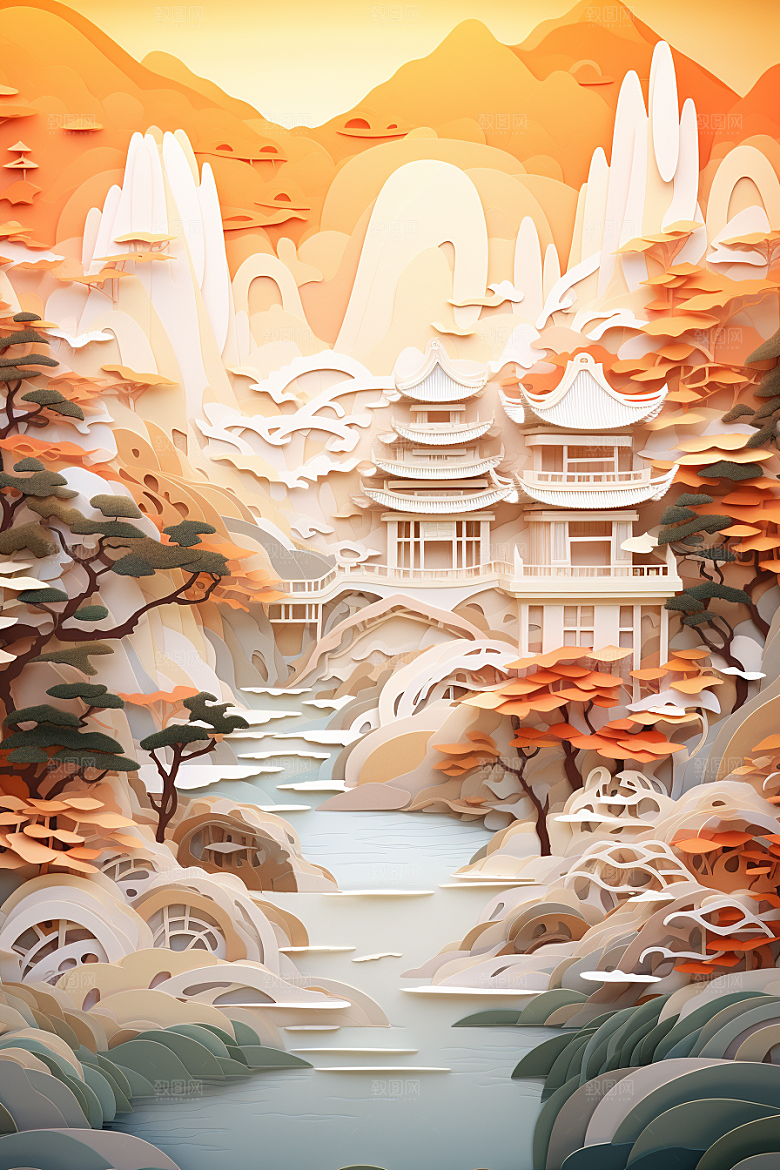中国风建筑传统风格中式剪纸